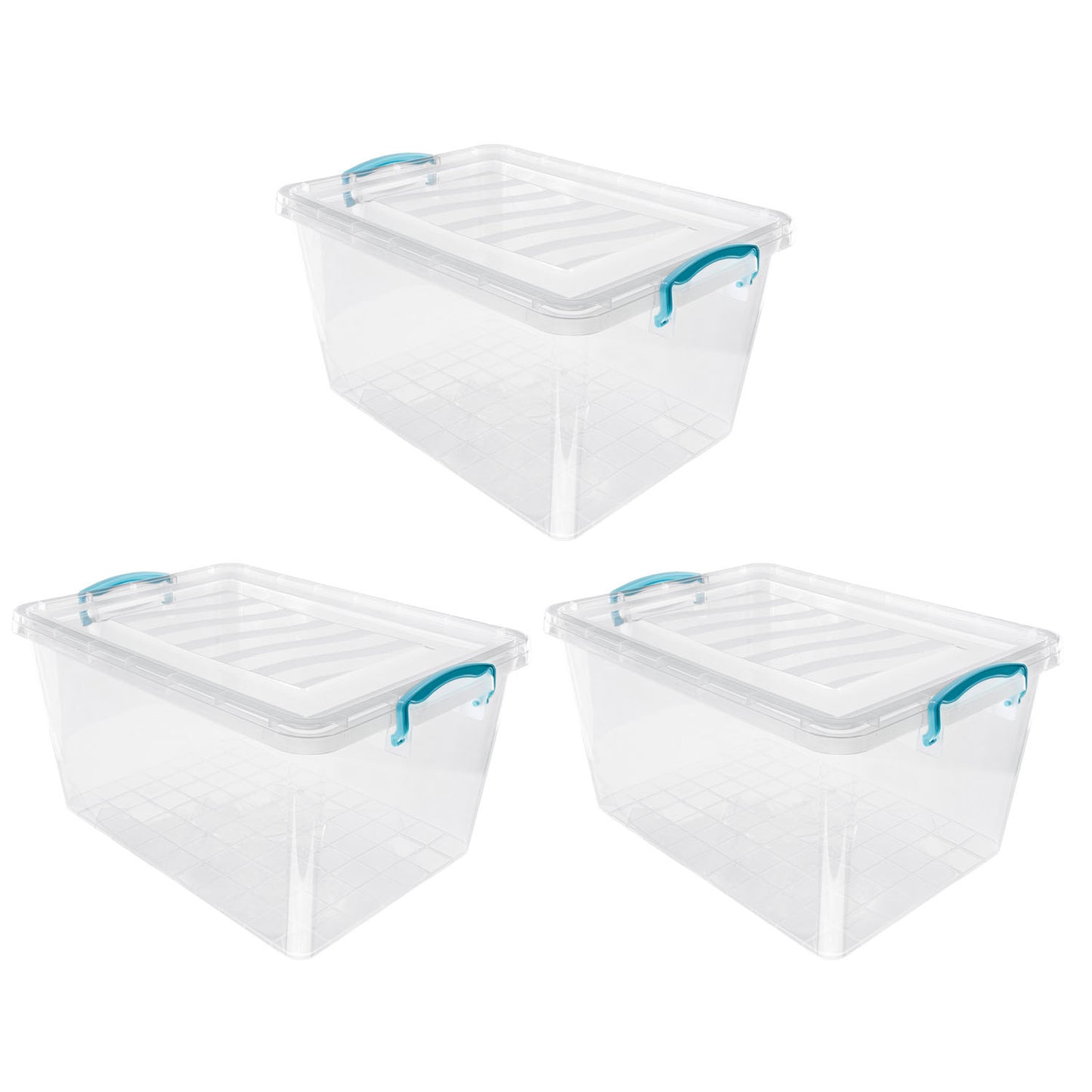 Plastic Clip Lidded 30L Storage Box Clear Set of 3