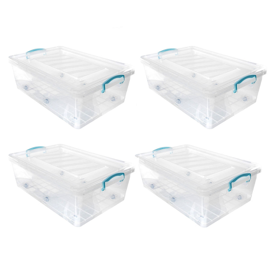 Plastic Clip Lidded 30L Underbed Storage Box Clear (Set of 4)