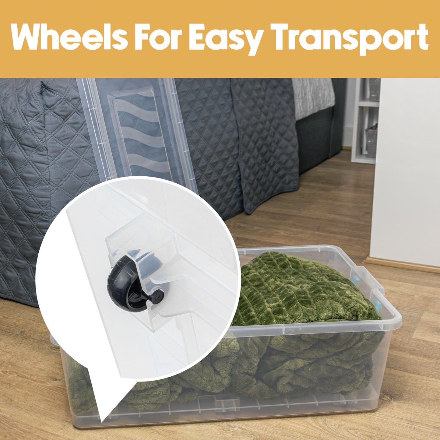 Plastic Clip Lidded 30L Underbed Storage Box Clear (Set of 4)