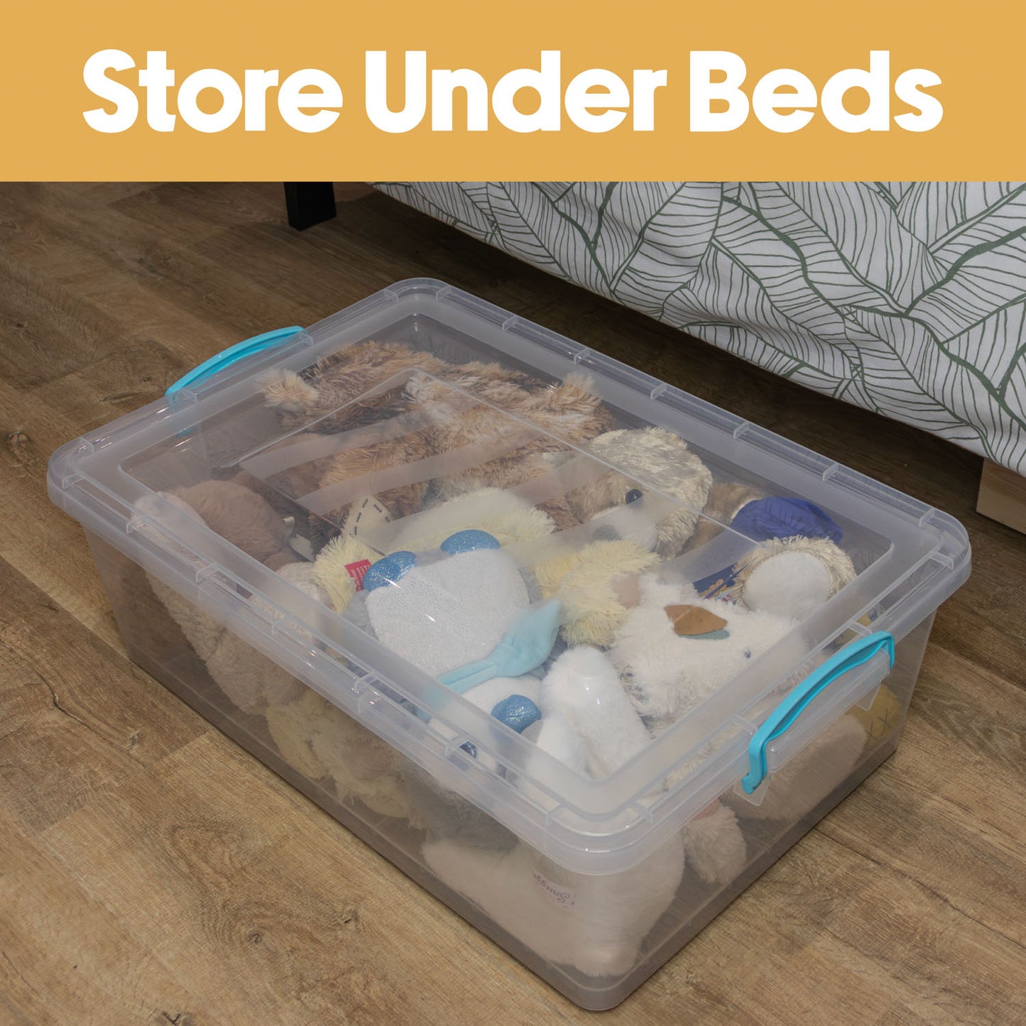 Plastic Clip Lidded 30L Underbed Storage Box Clear (Set of 4)