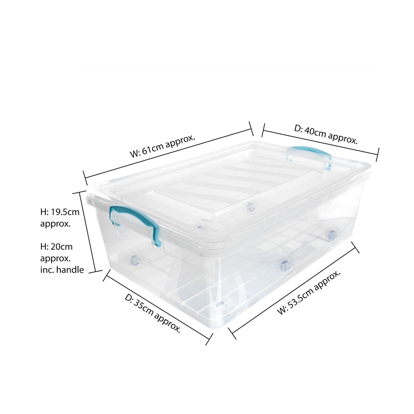 Plastic Clip Lidded 30L Underbed Storage Box Clear (Set of 4)