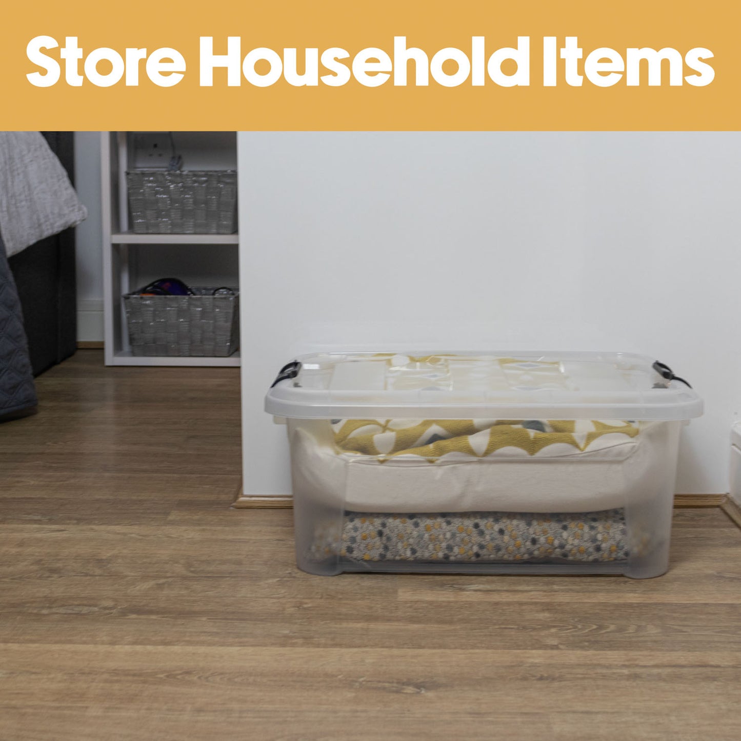 Plastic Secure Clip Lidded 25L Storage Box Clear (Set of 3)