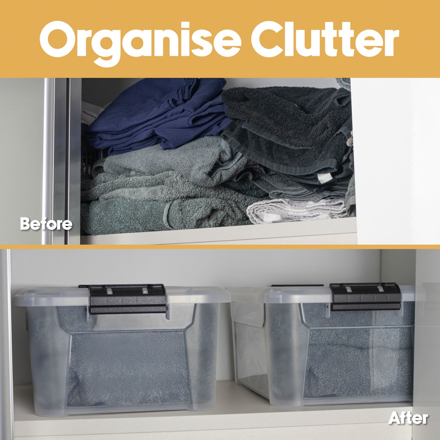 Plastic Secure Clip Lidded 30L Storage Box Clear (Set of 3)