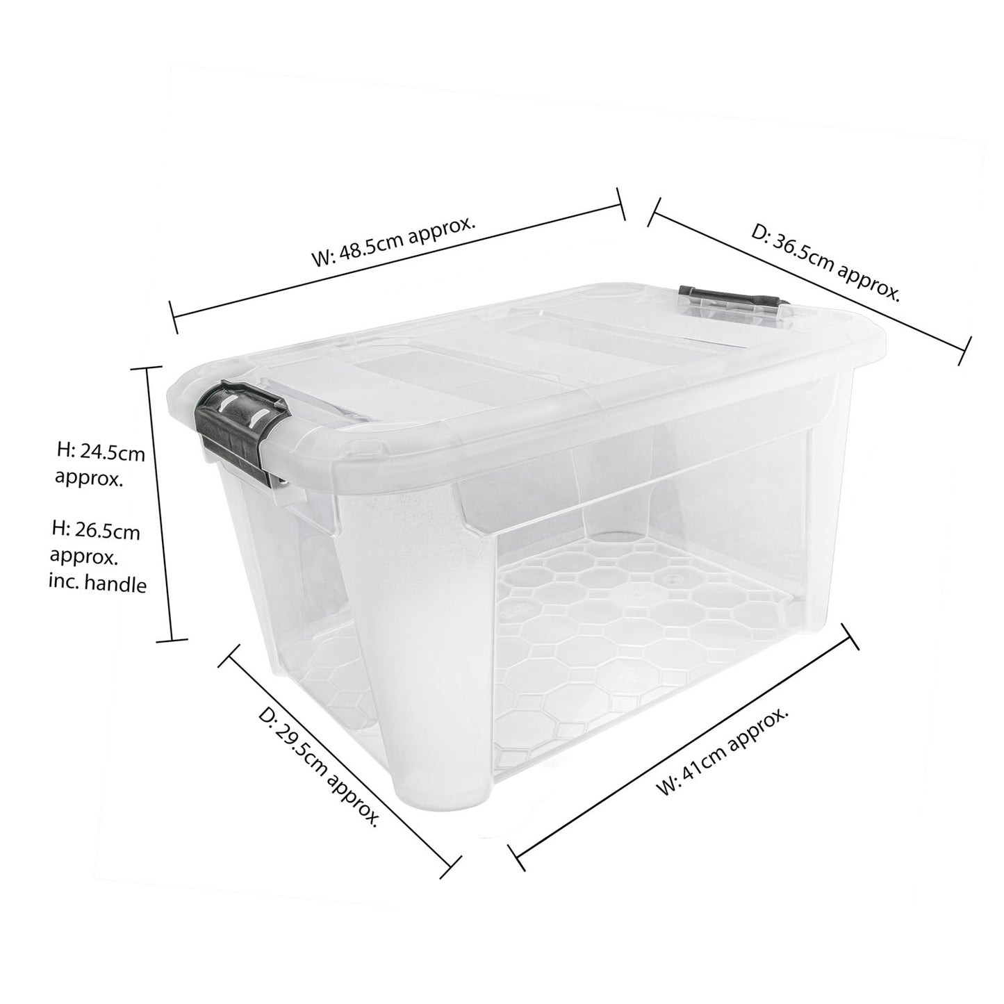 Plastic Secure Clip Lidded 30L Storage Box Clear (Set of 3)