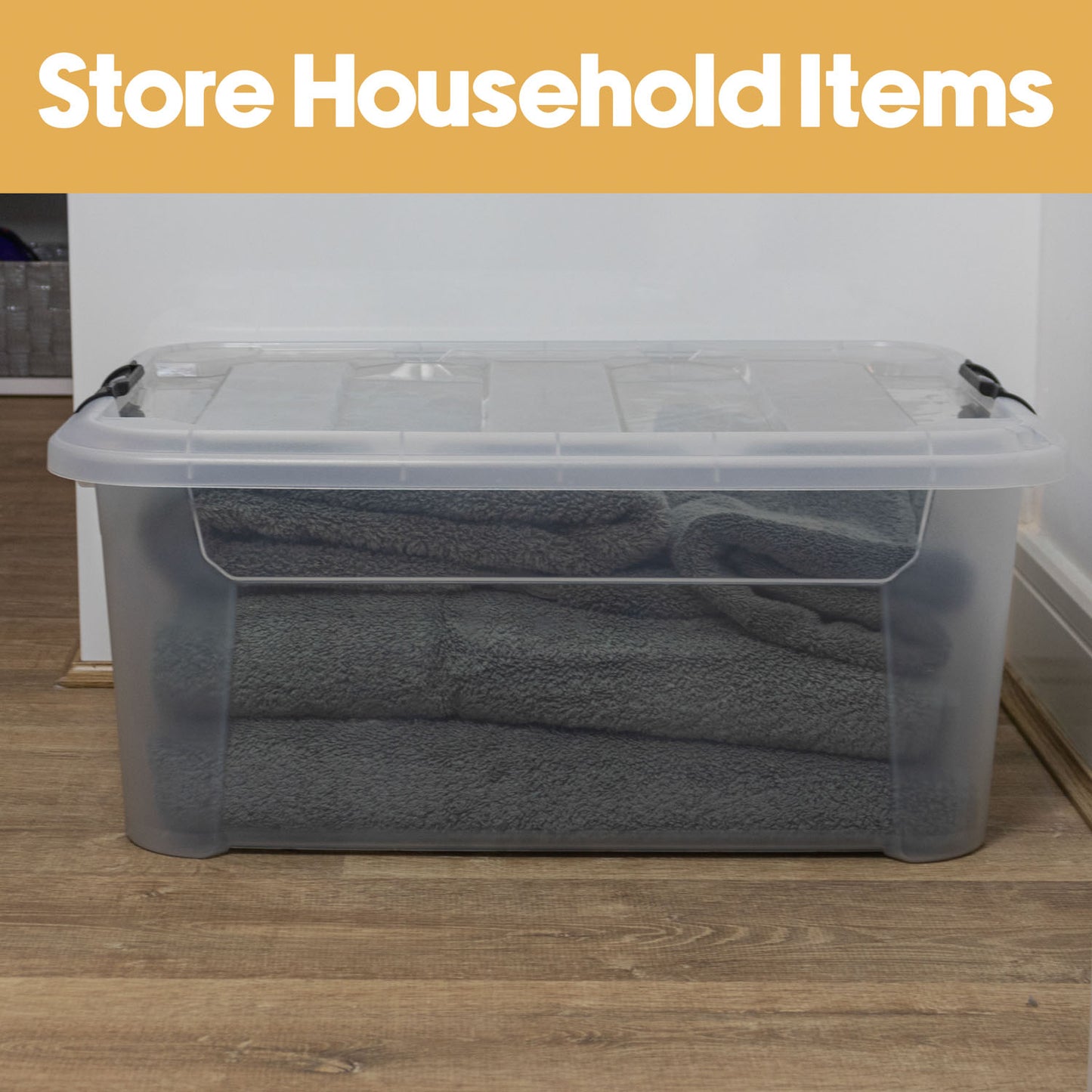 Plastic Secure Clip Lidded 40L Storage Box Clear (Set of 4)