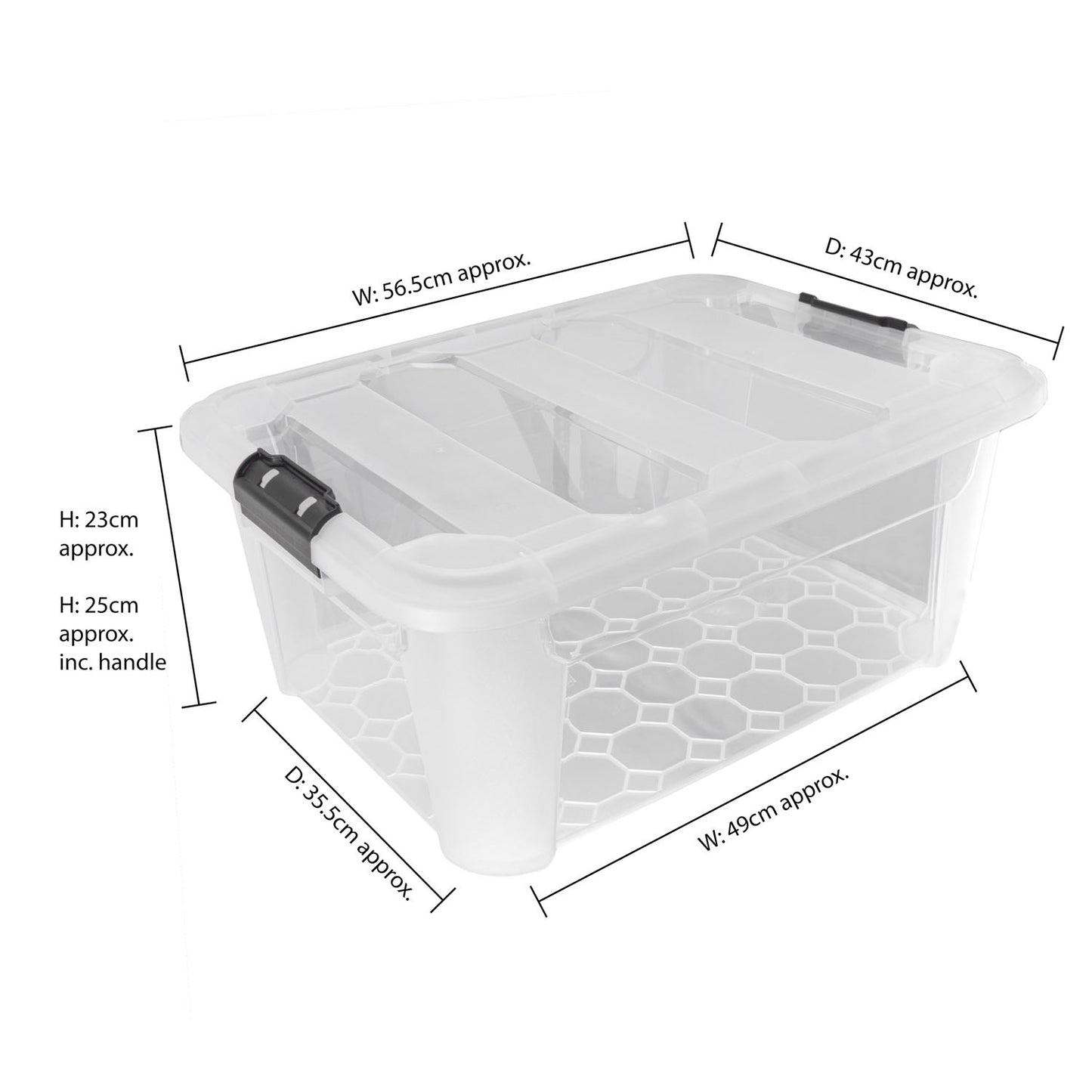 Plastic Secure Clip Lidded 40L Storage Box Clear (Set of 4)