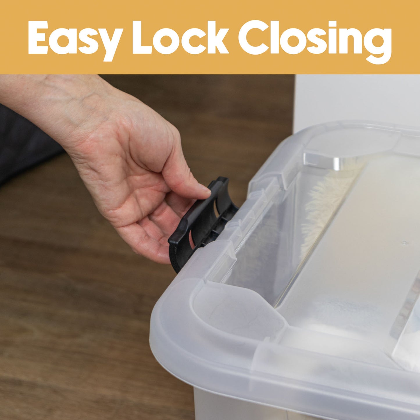 Plastic Secure Clip Lidded 60L Storage Box with Wheels Clear (Set of 4)