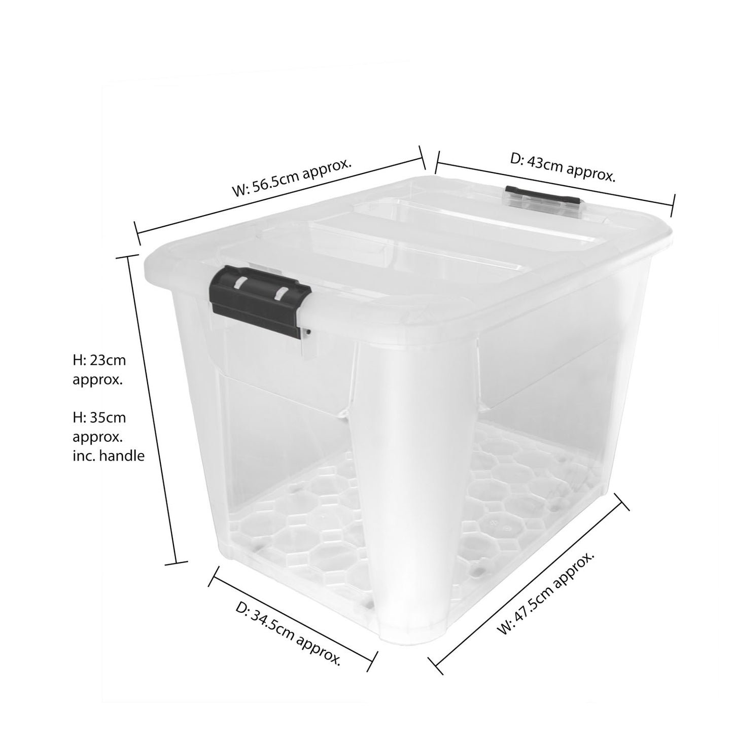 Plastic Secure Clip Lidded 60L Storage Box with Wheels Clear (Set of 4)