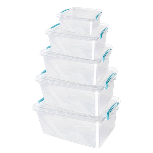 Plastic Clip Set Of 5 Stackable Lidded Storage Box Set