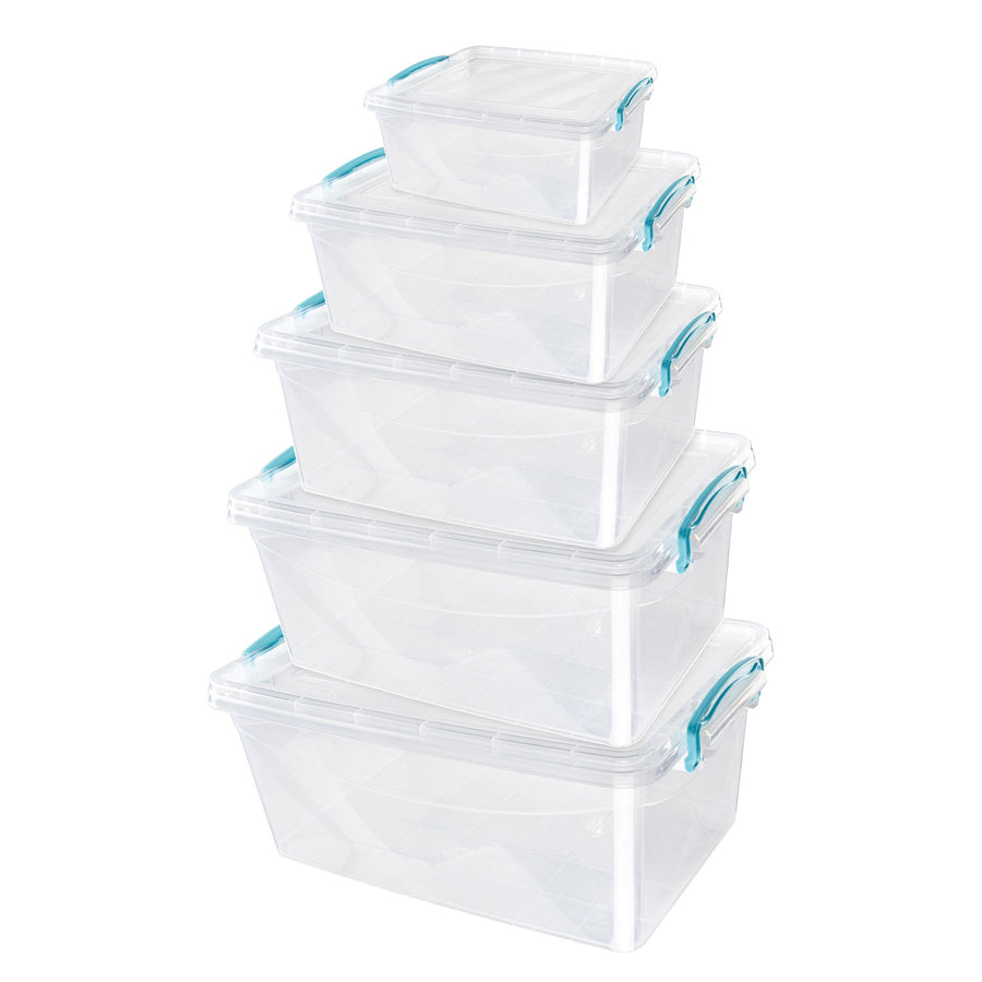 Plastic Clip Set Of 5 Stackable Lidded Storage Box Set