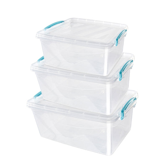 Plastic Clip Set of 3 Stackable Lidded Food Storage Box Set