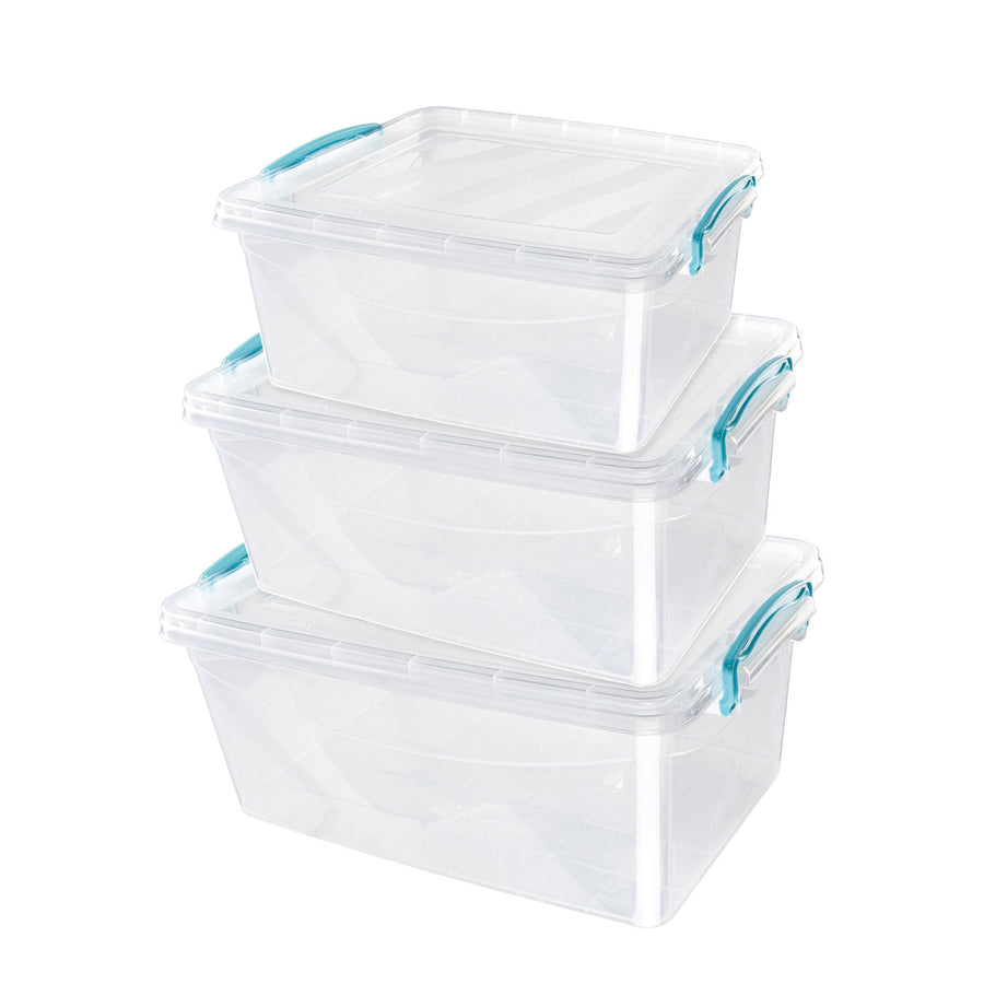 Plastic Clip Set of 3 Stackable Lidded Food Storage Box Set