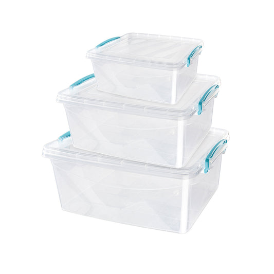 Plastic Clip Set of 3 Stackable Lidded Storage Box Set