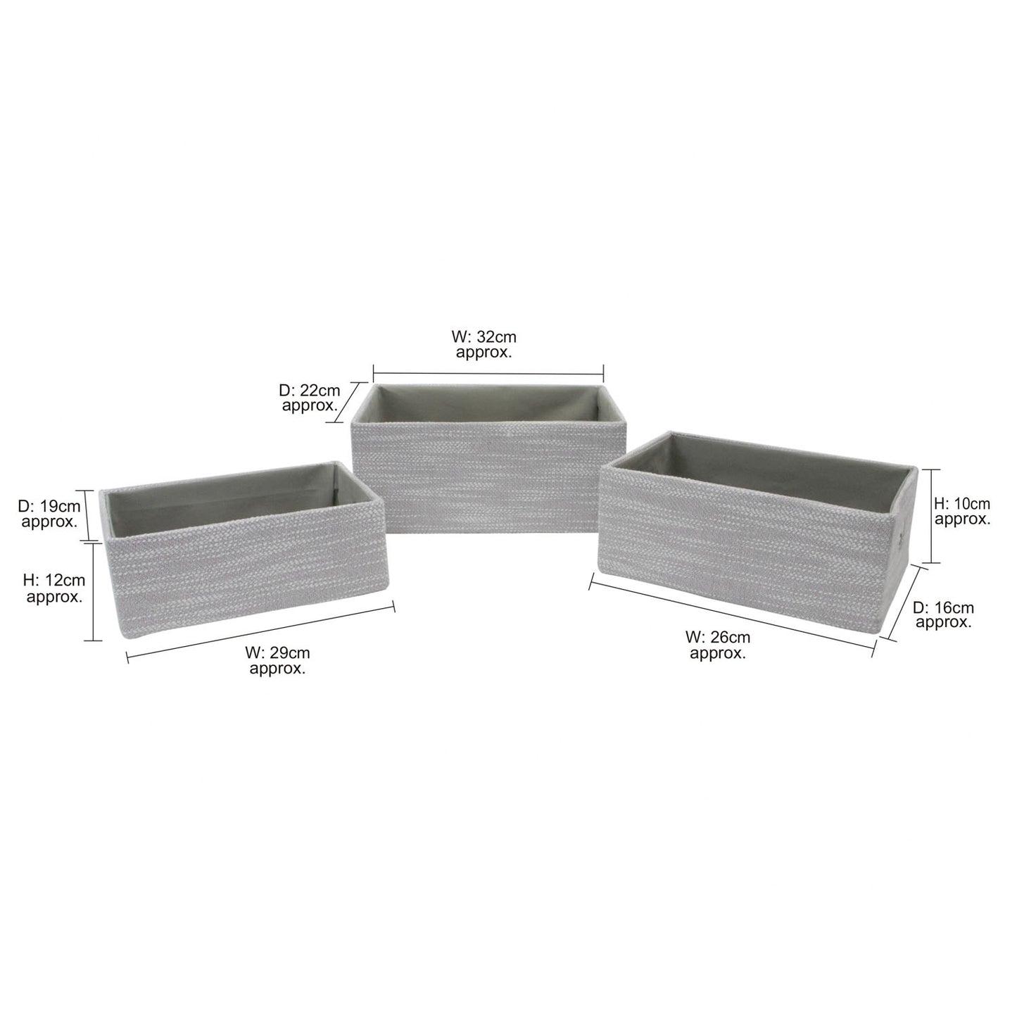 Serena Grey Set of 3 Rectangular Storage Baskets