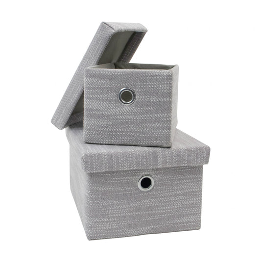 Serena Grey Set of 2 Rectangular Storage Baskets with Lids