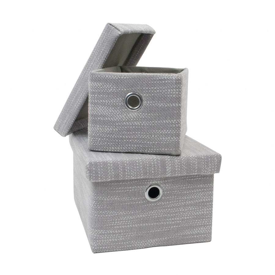 Serena Grey Set of 2 Rectangular Storage Baskets with Lids