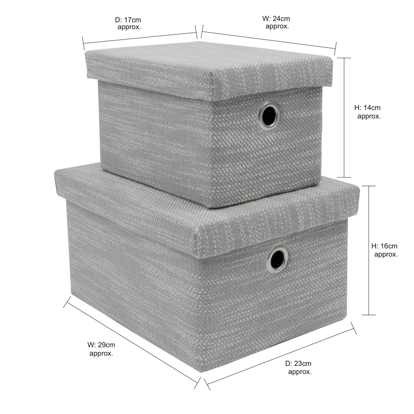 Serena Grey Set of 2 Rectangular Storage Baskets with Lids