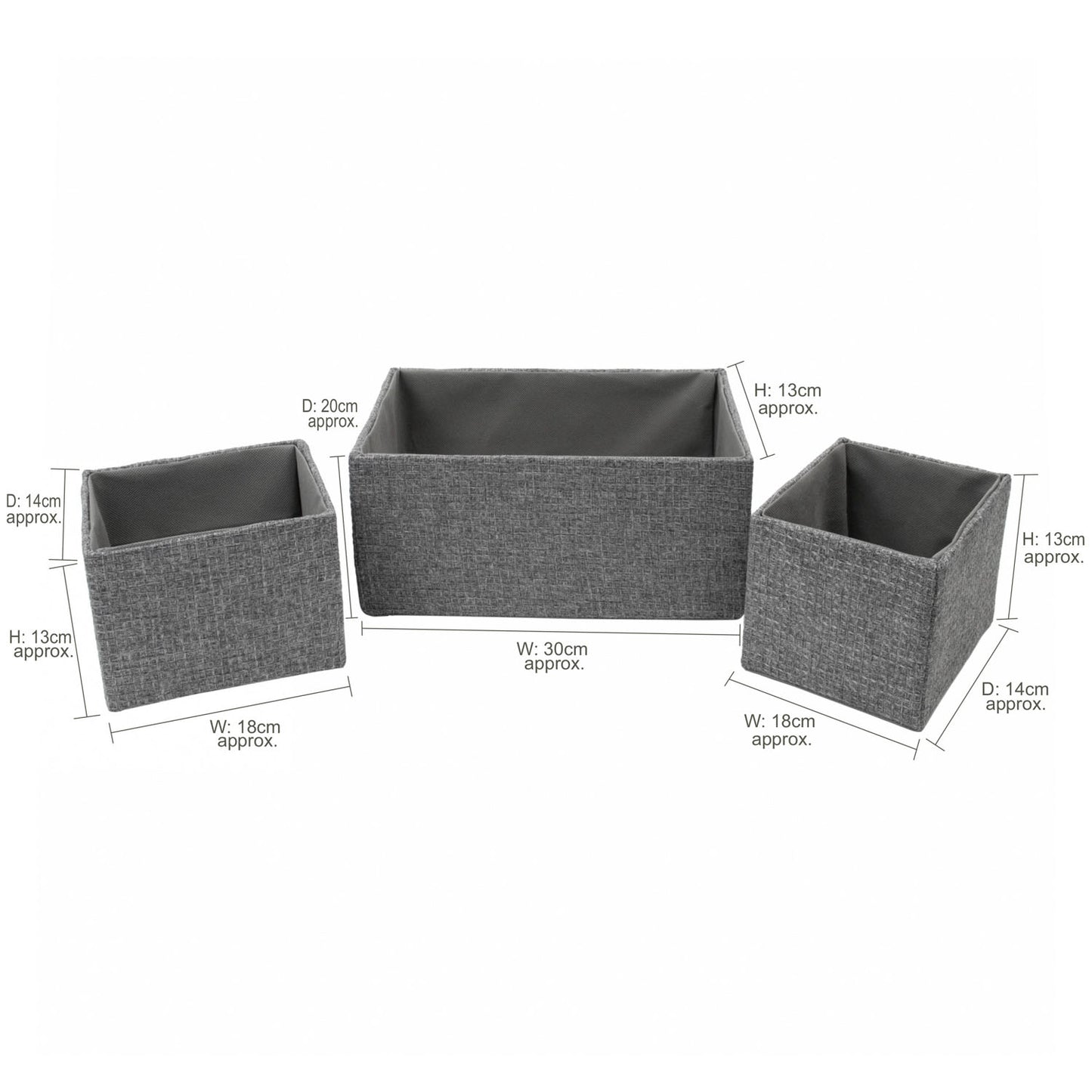 Chroma Set of 3 Grey Rectangular Storage Basket