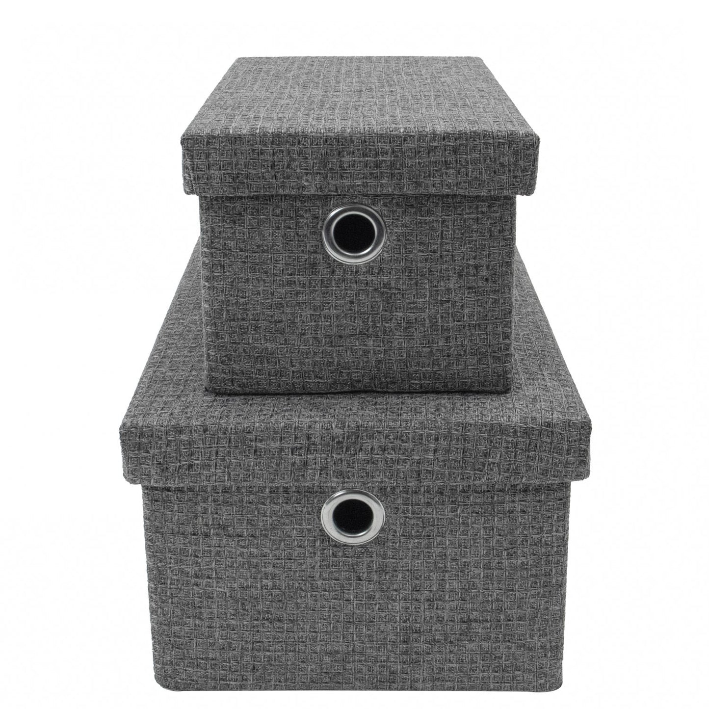 Chroma Set of 2 Rectangular Grey Storage Baskets with Lids