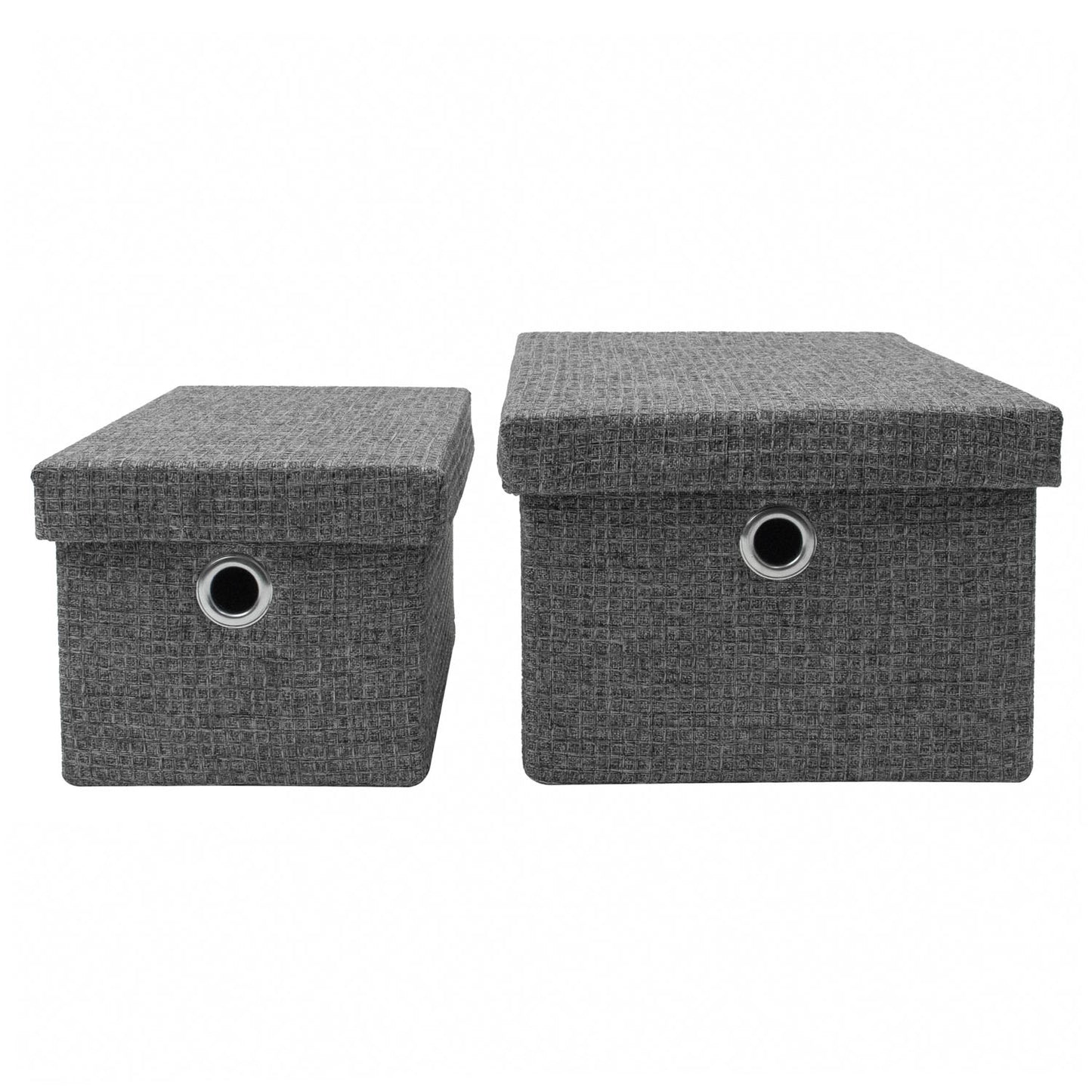 Chroma Set of 2 Rectangular Grey Storage Baskets with Lids