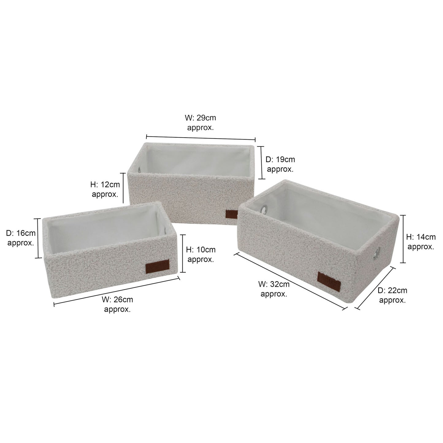 Shiro Set of 3 Boucle Fabric Rectangular Storage Baskets