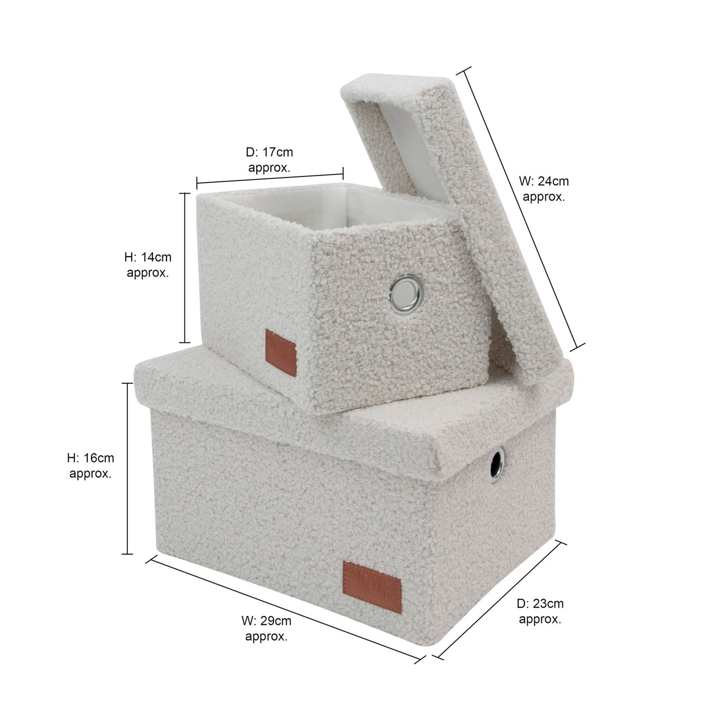 Shiro Set of 2 Boucle Fabric Rectangular Baskets with Lids