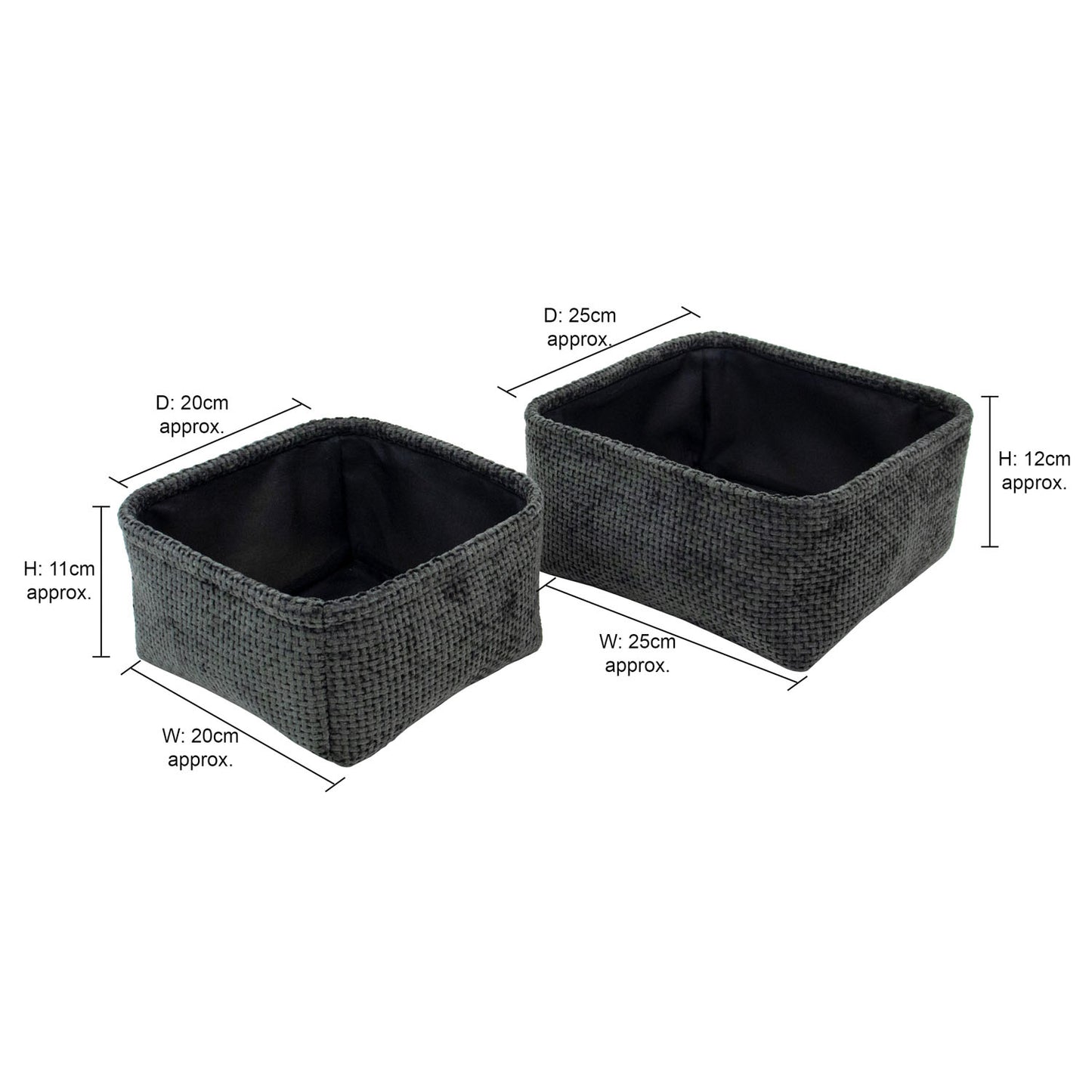 Metro Black Set of 2 Square Storage Baskets