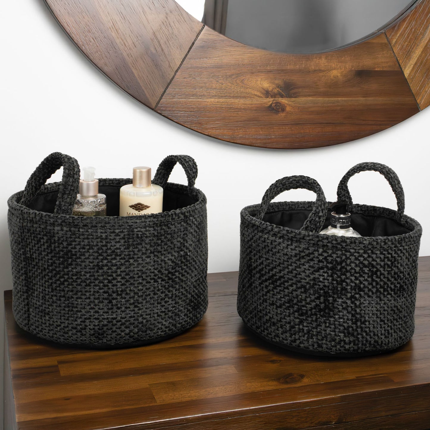 Metro Black Set of 2 Round Storage Baskets with Handles