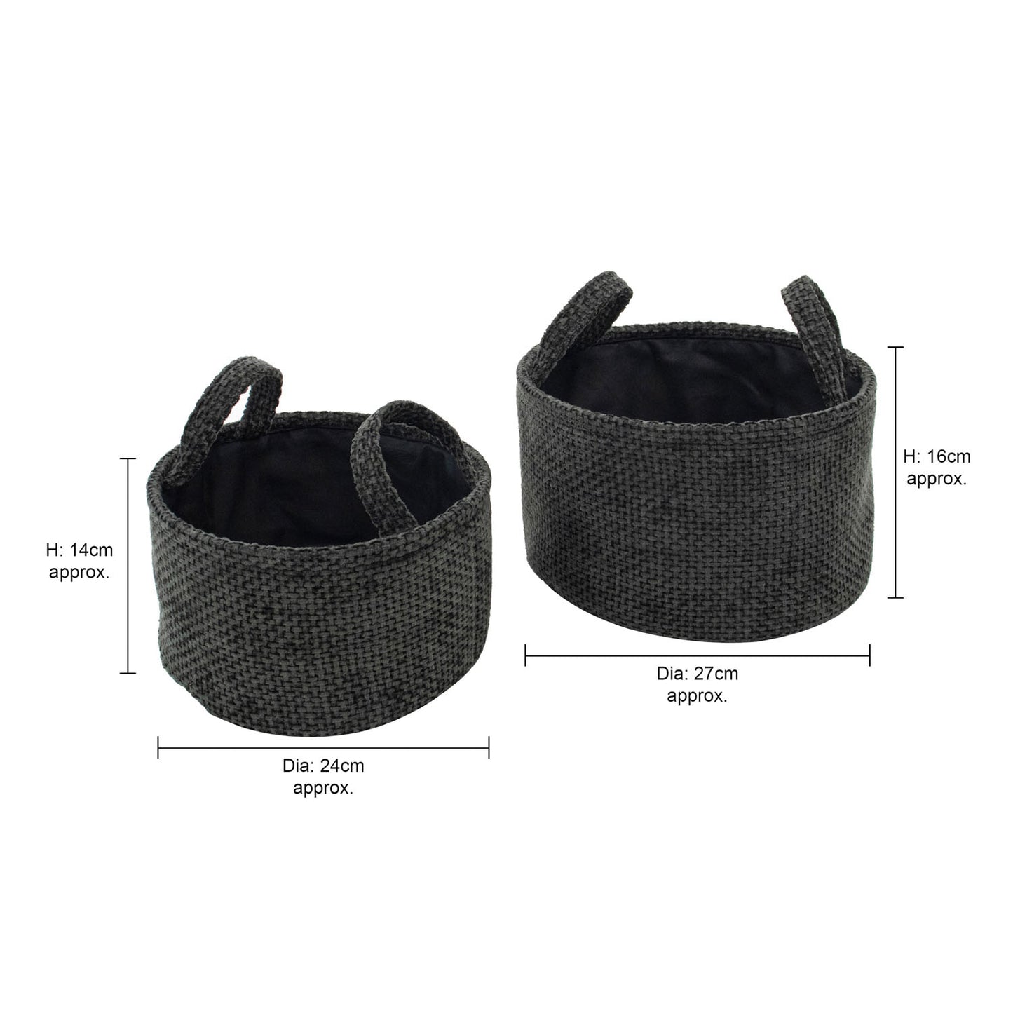 Metro Black Set of 2 Round Storage Baskets with Handles