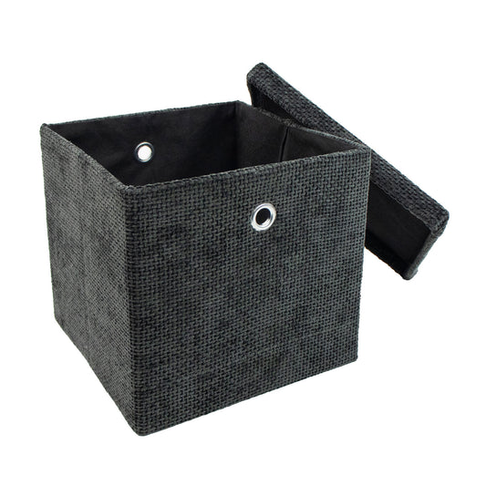 Metro Black Foldable Cube Organiser Box with Lid