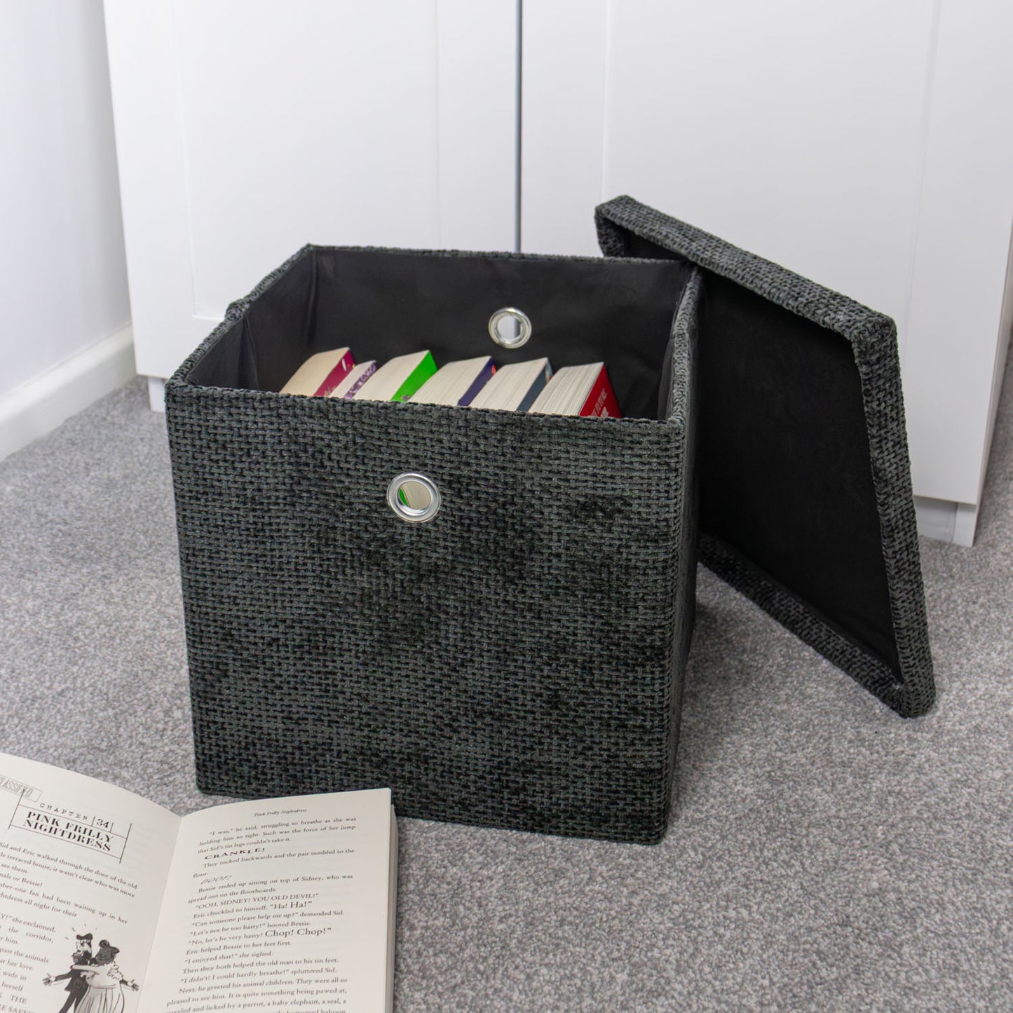 Metro Black Foldable Cube Organiser Box with Lid