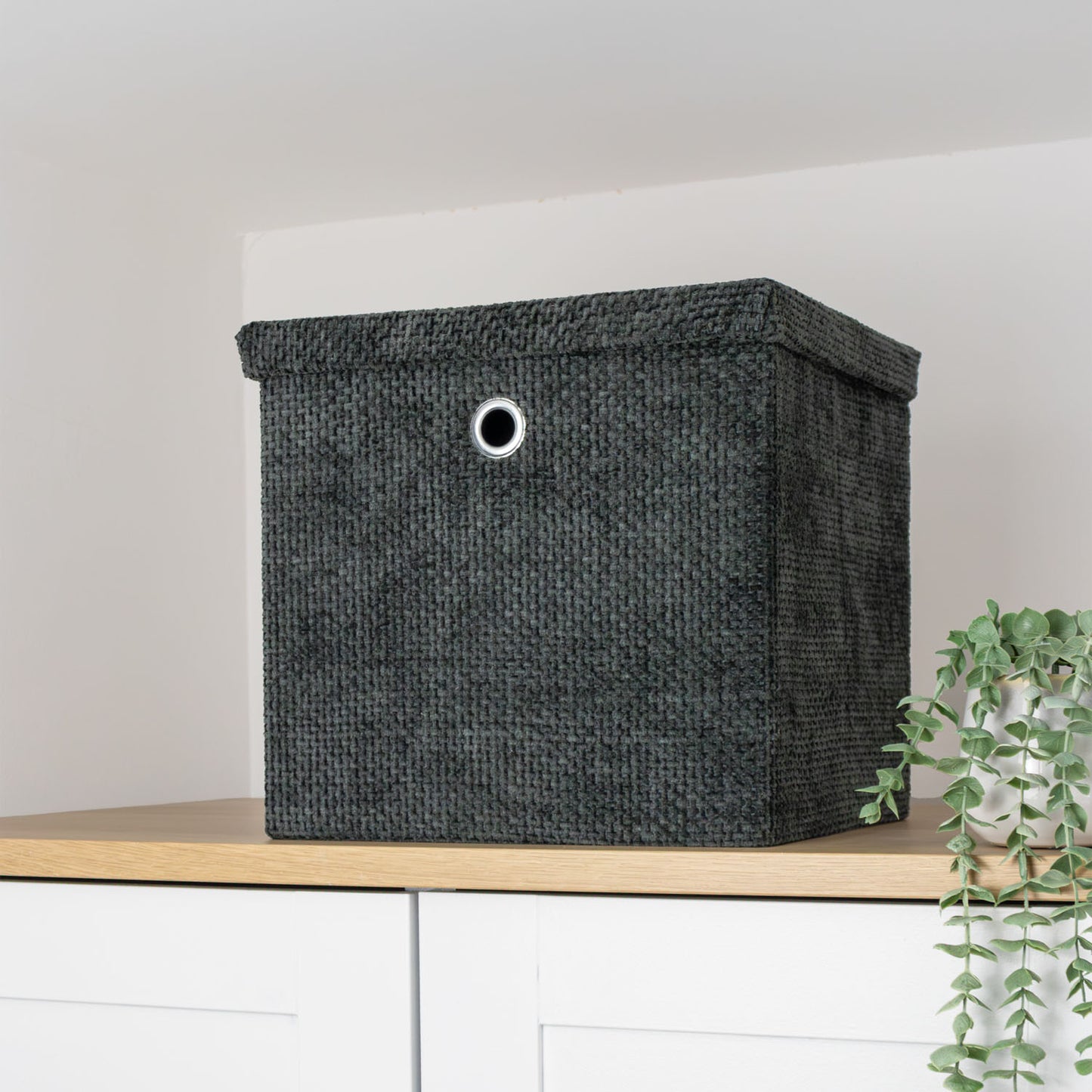 Metro Black Foldable Cube Organiser Box with Lid