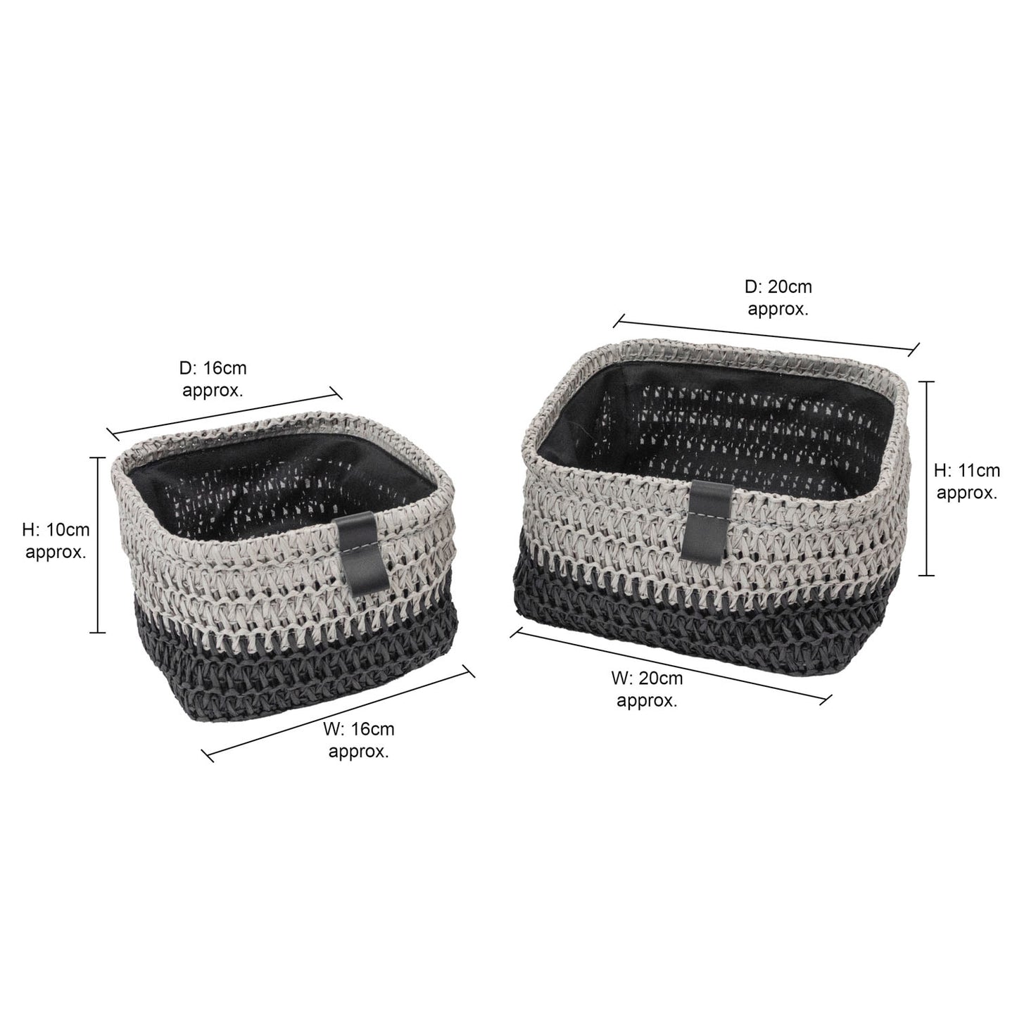Kenzi Light Grey Set of 2 Square Storage Baskets