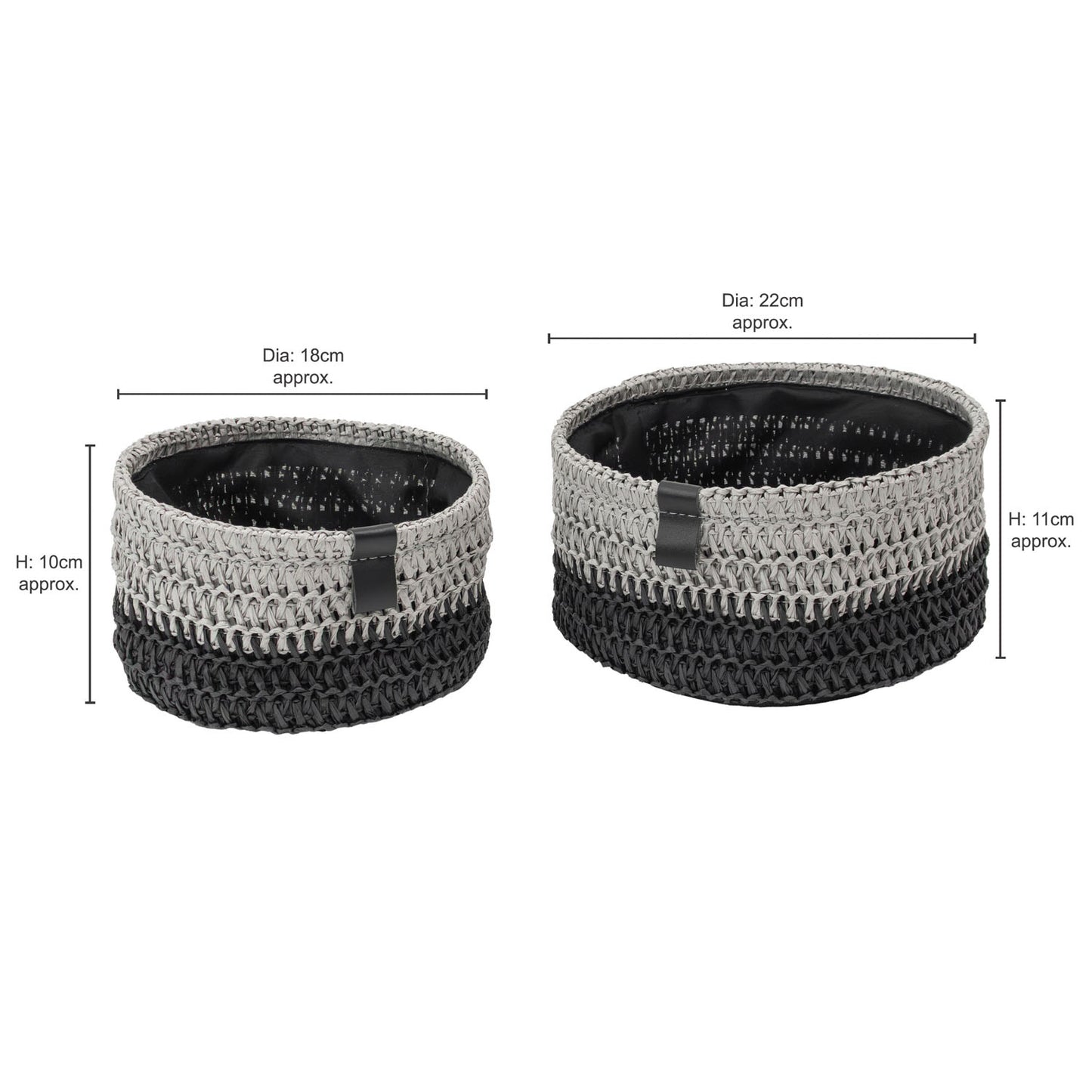 Kenzi Set of 2 Light Grey Round Storage Baskets