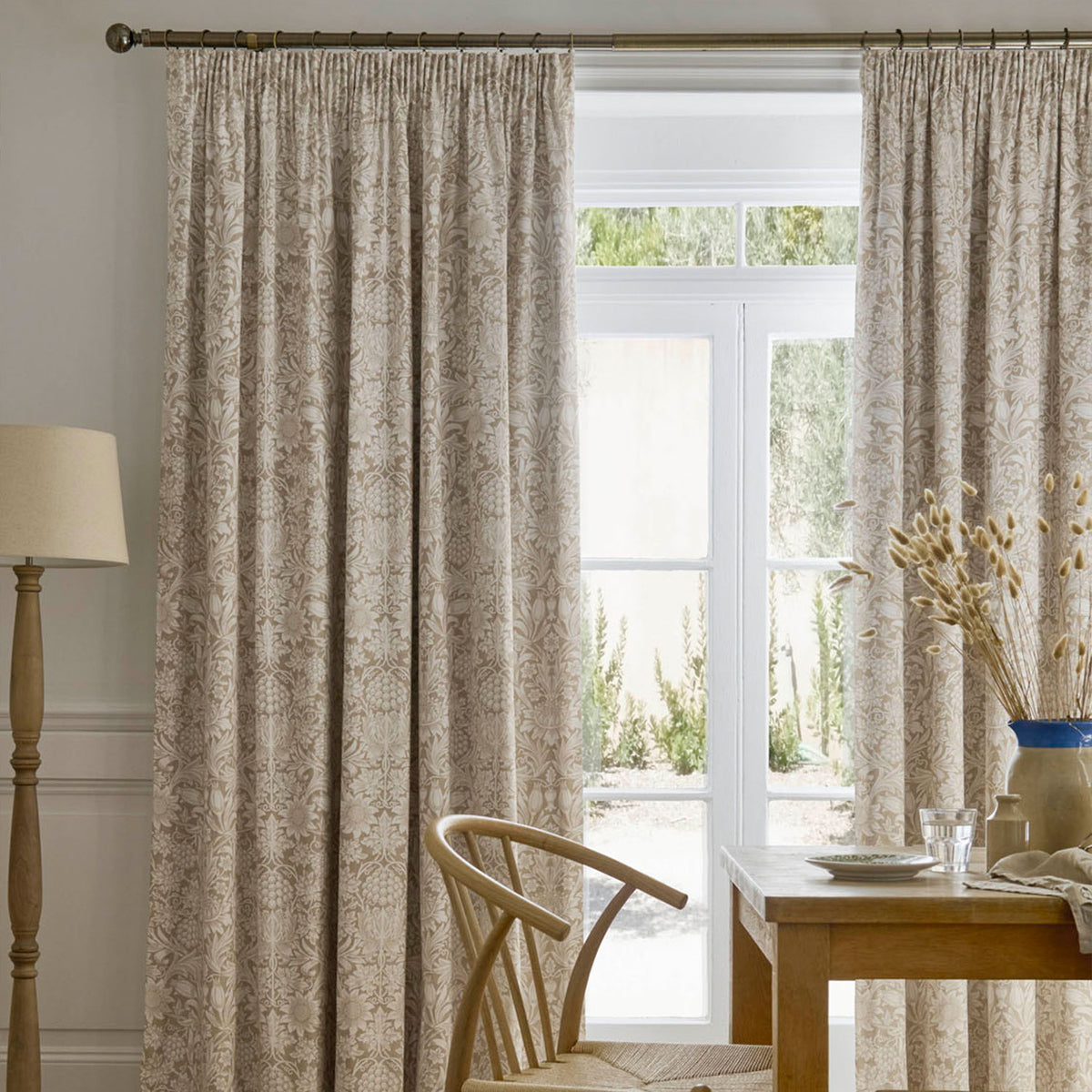 William Morris At Home Sunflower Hessian Natural Blackout Pencil Pleat Curtains