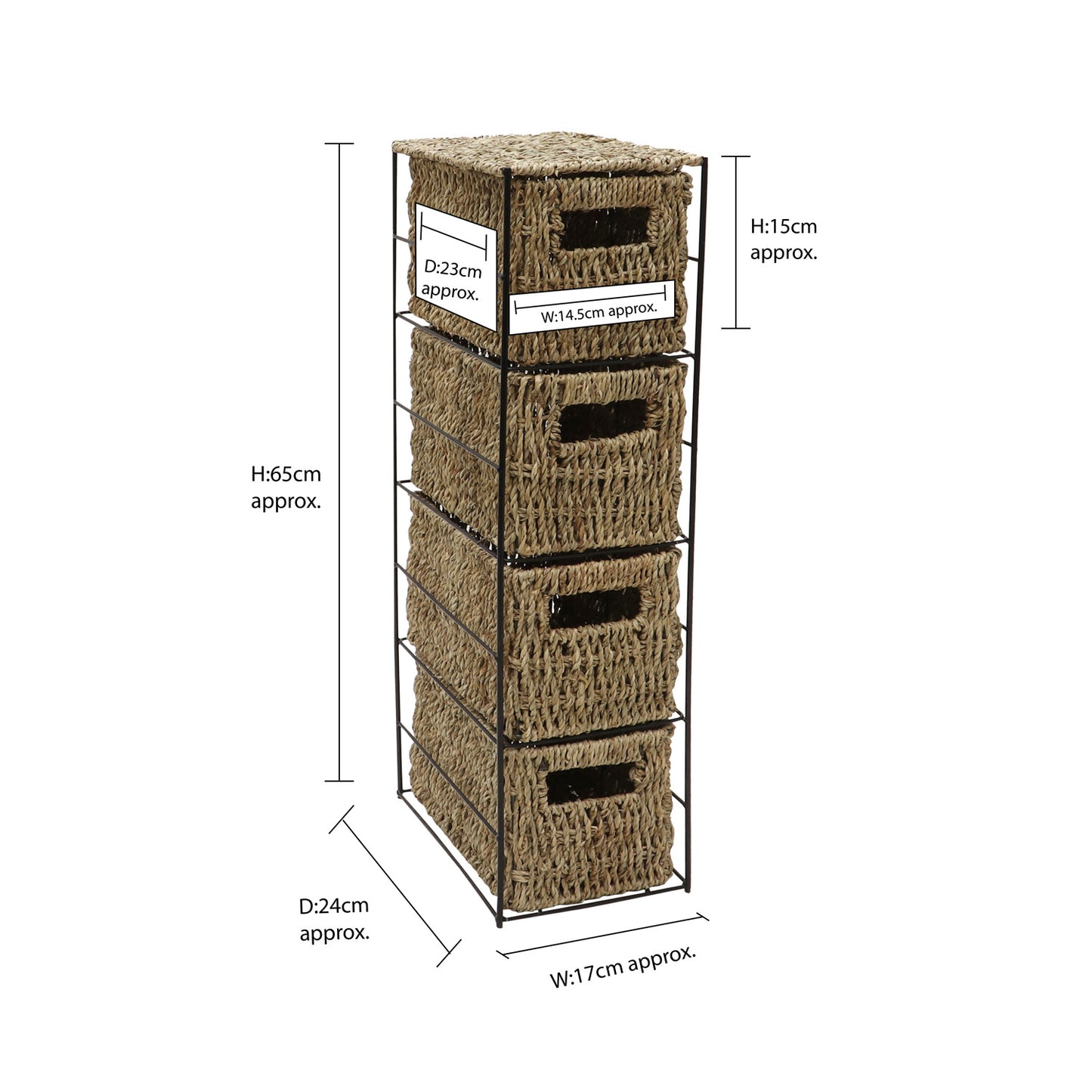 Seagrass 4 Drawer Storage Tower