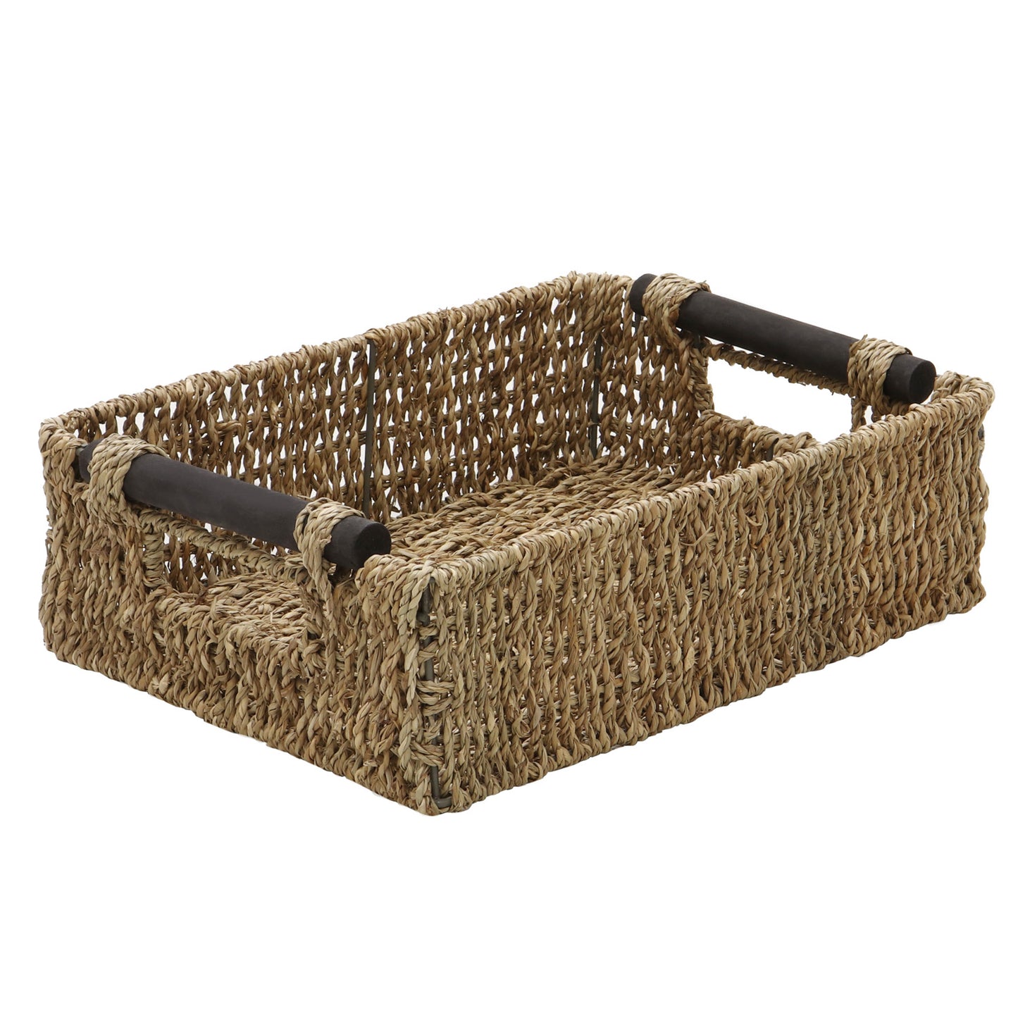 Seagrass Set Of 3 Small Rectangular Storage Baskets (Wood Handles)