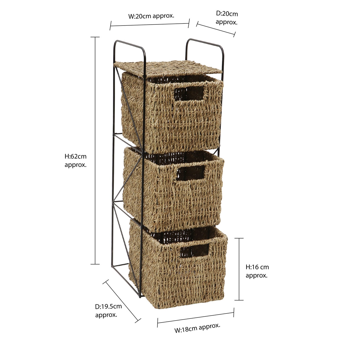 Seagrass 3 Drawer Storage Tower