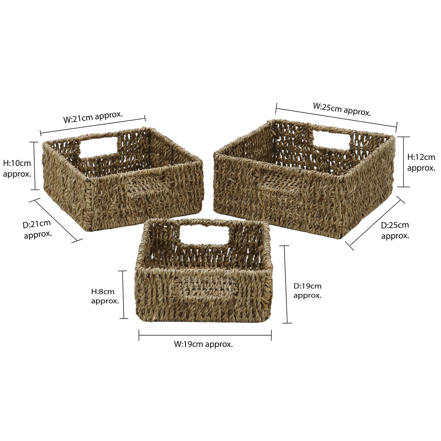 Seagrass Set Of 3 Square Storage Baskets