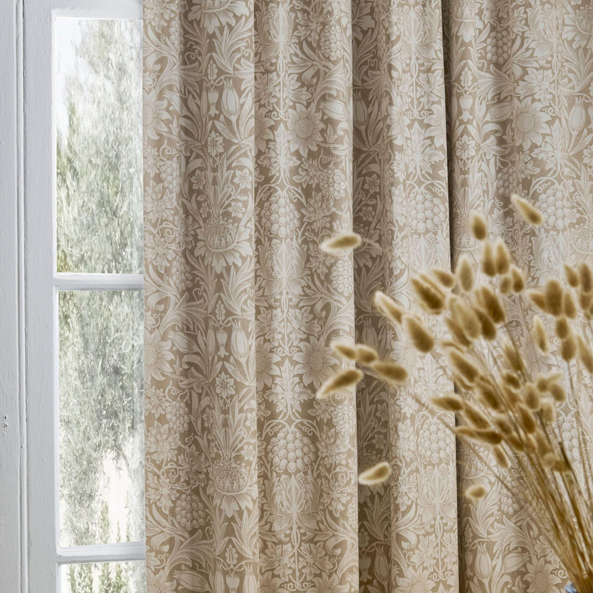 William Morris At Home Sunflower Hessian Natural Blackout Pencil Pleat Curtains