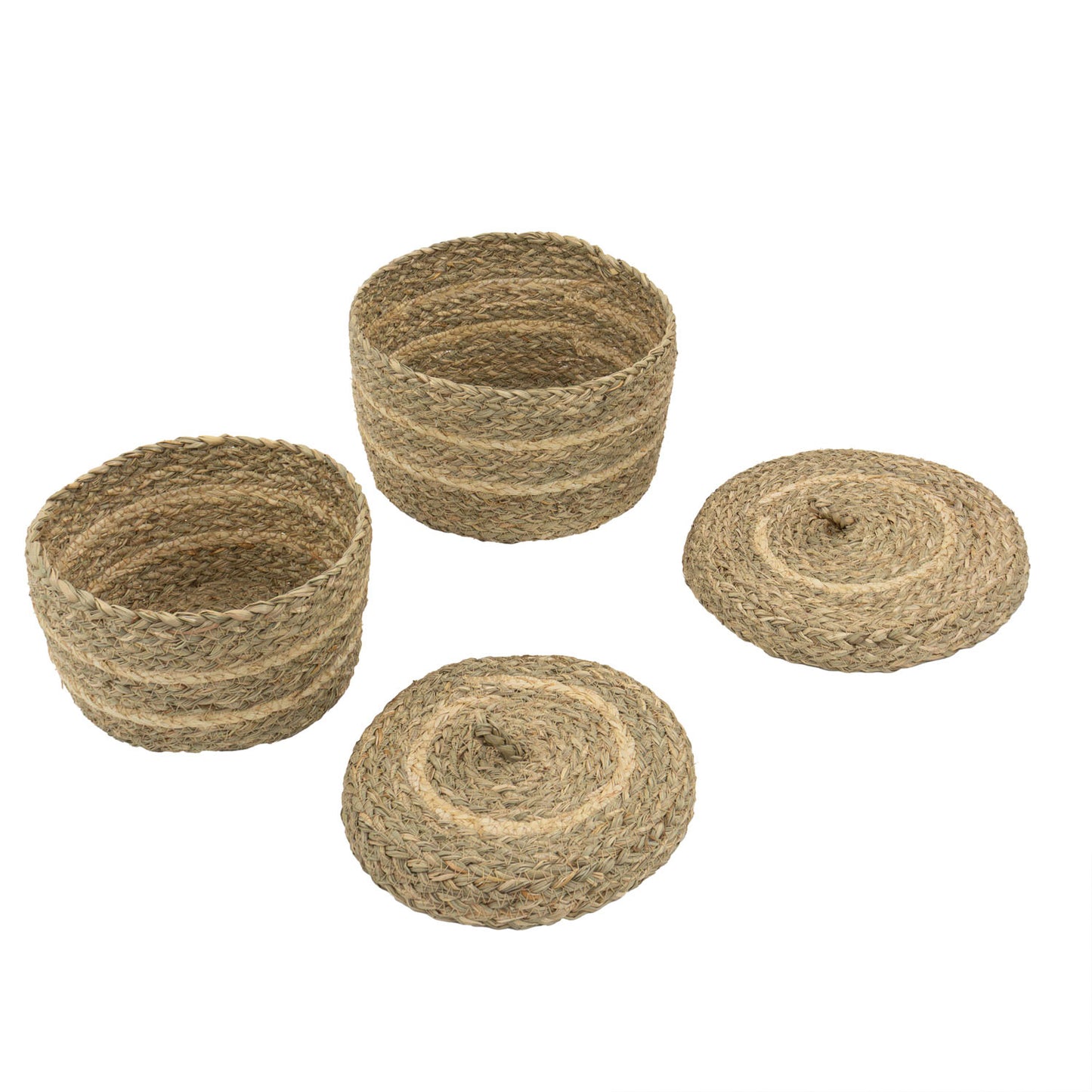 Palma Natural Set of 2 Round Storage Baskets with Lids