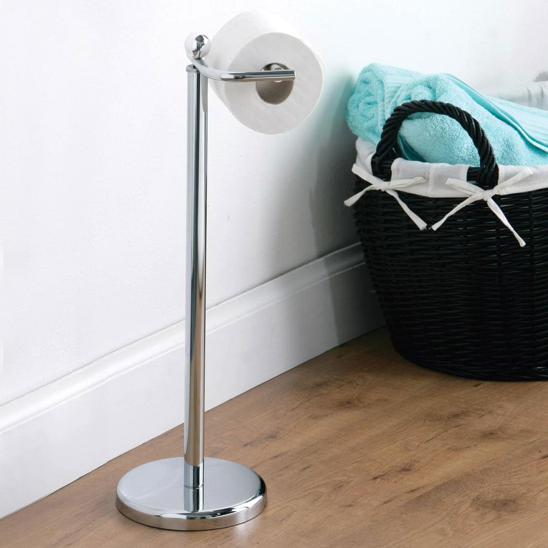 Chrome Floor Standing Toilet Roll Holder