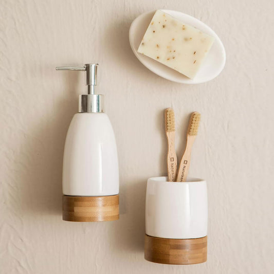 Earth 3 Piece Bamboo and Dolomite Bathroom Set