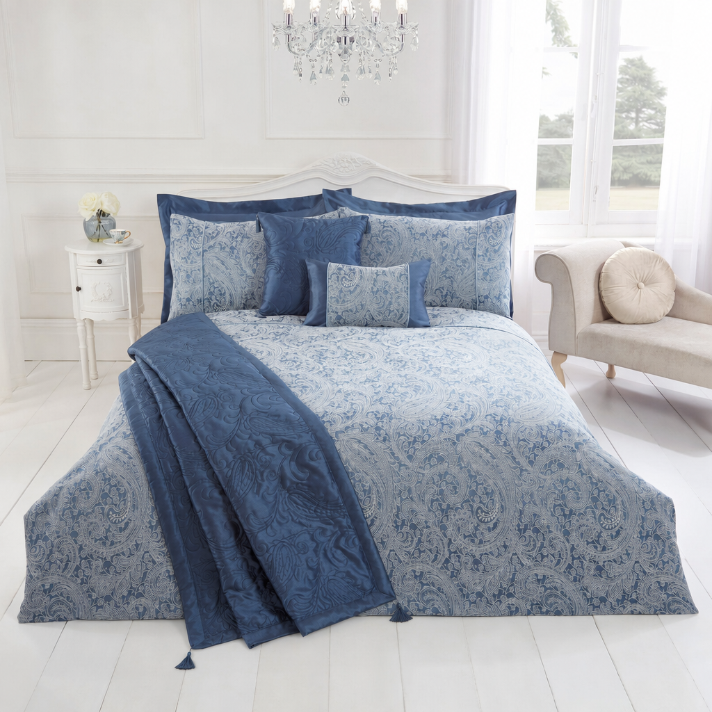 Paisley Chambray Luxury Jacquard 6 Piece Bedding Bundle
