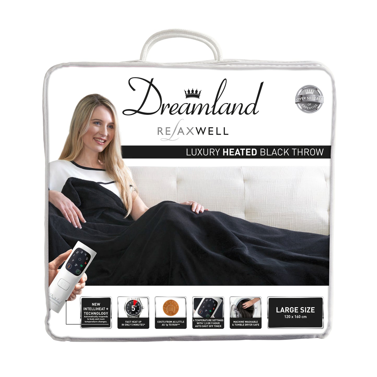 Dreamland Intelliheat Black Luxury Heated Throw