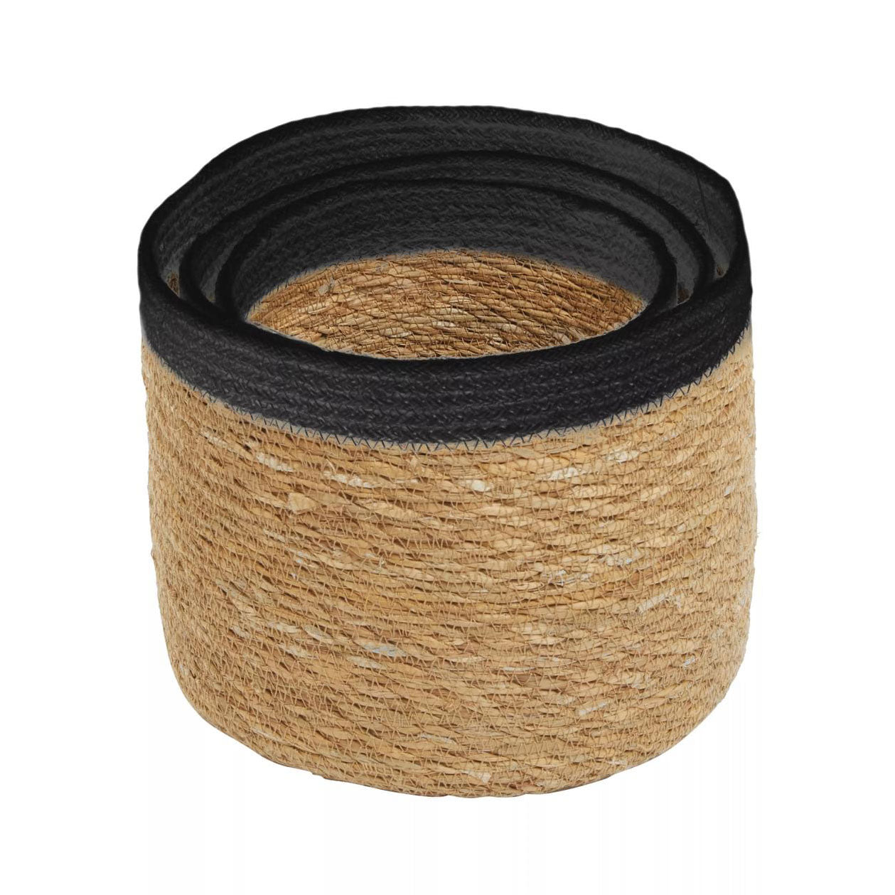 Lidi Set Of Three Natural And Black Seagrass Baskets