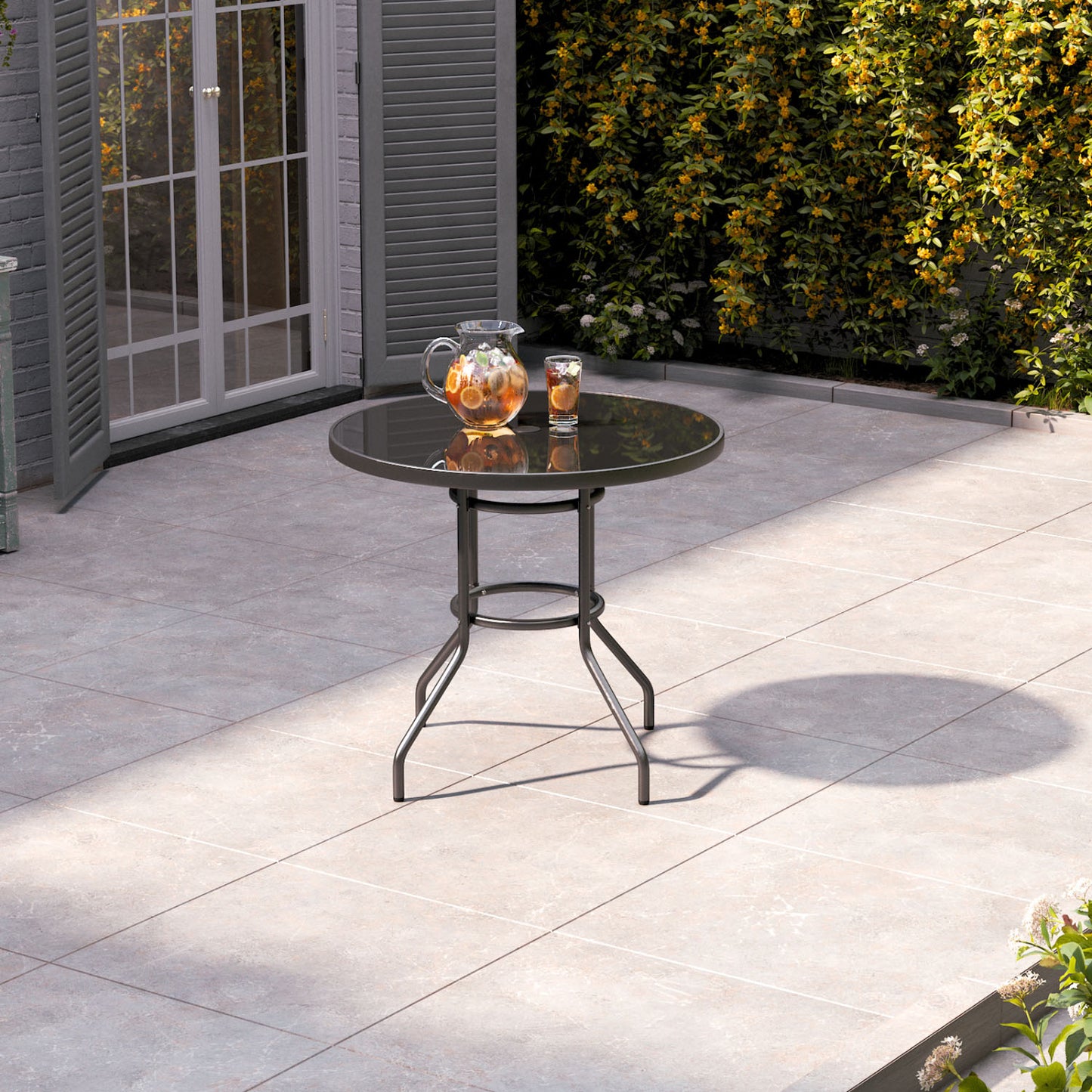 2 Seater Round Garden Bistro Table Black with Parasol Hole