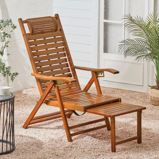 Brown Bamboo Foldable Recliner Lounge Chair