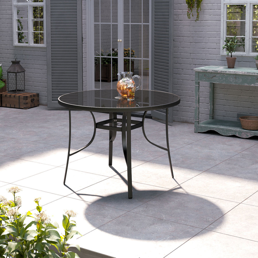 4 Seater Round Garden Glass Table with Parasol Hole