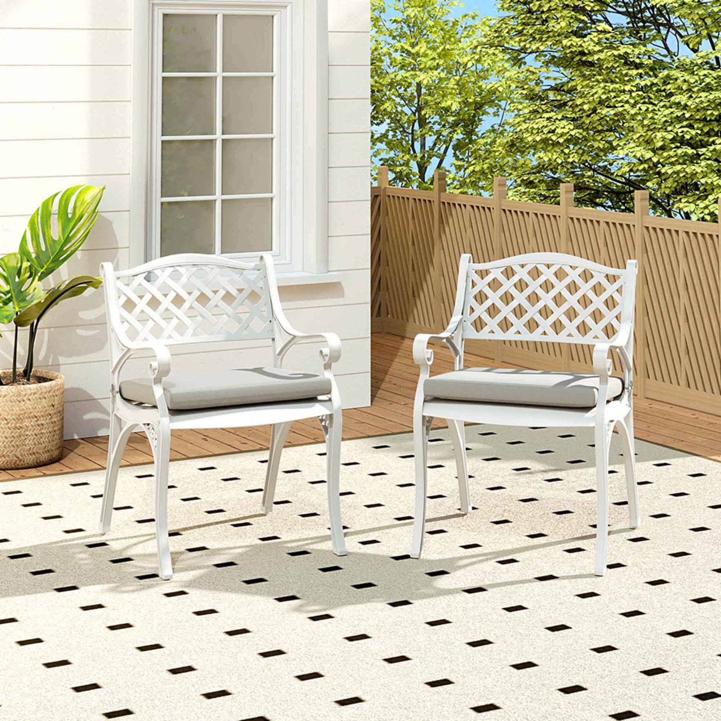 Set of 2 White Aluminium Garden Chairs